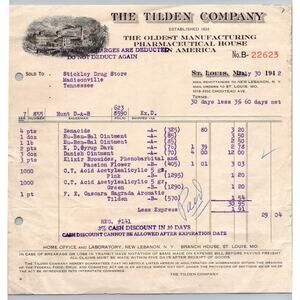 1942 The Tilden Company Pharmaceutical Invoice St. Louis TN Drug Store WWII Era